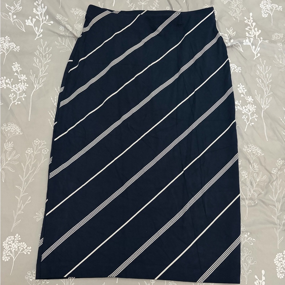 J. Jill Navy Pencil Skirt with White Diagonal Stripes